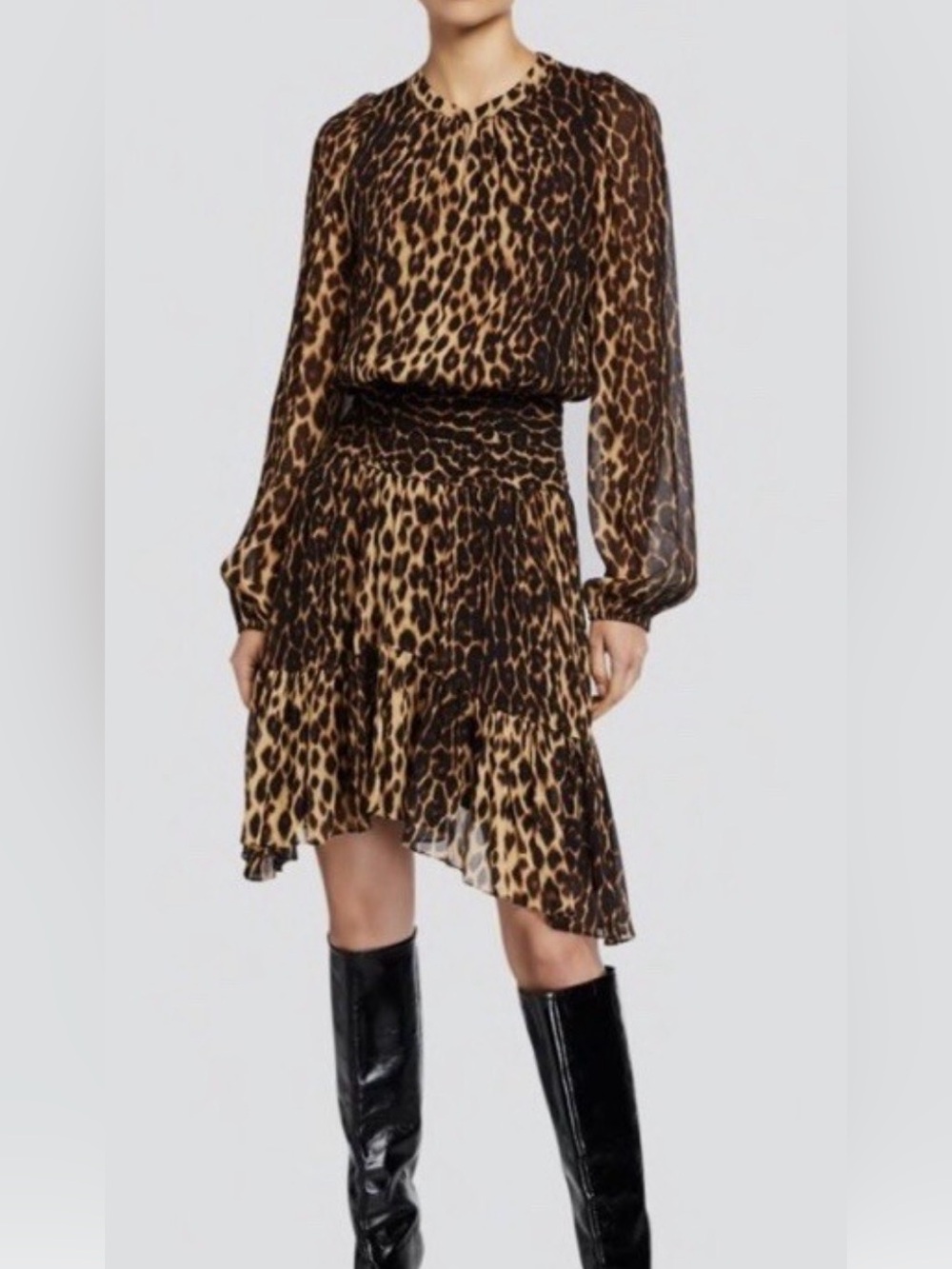 A.L.C. Leopard Print Ruffled Dress - Brown & Black